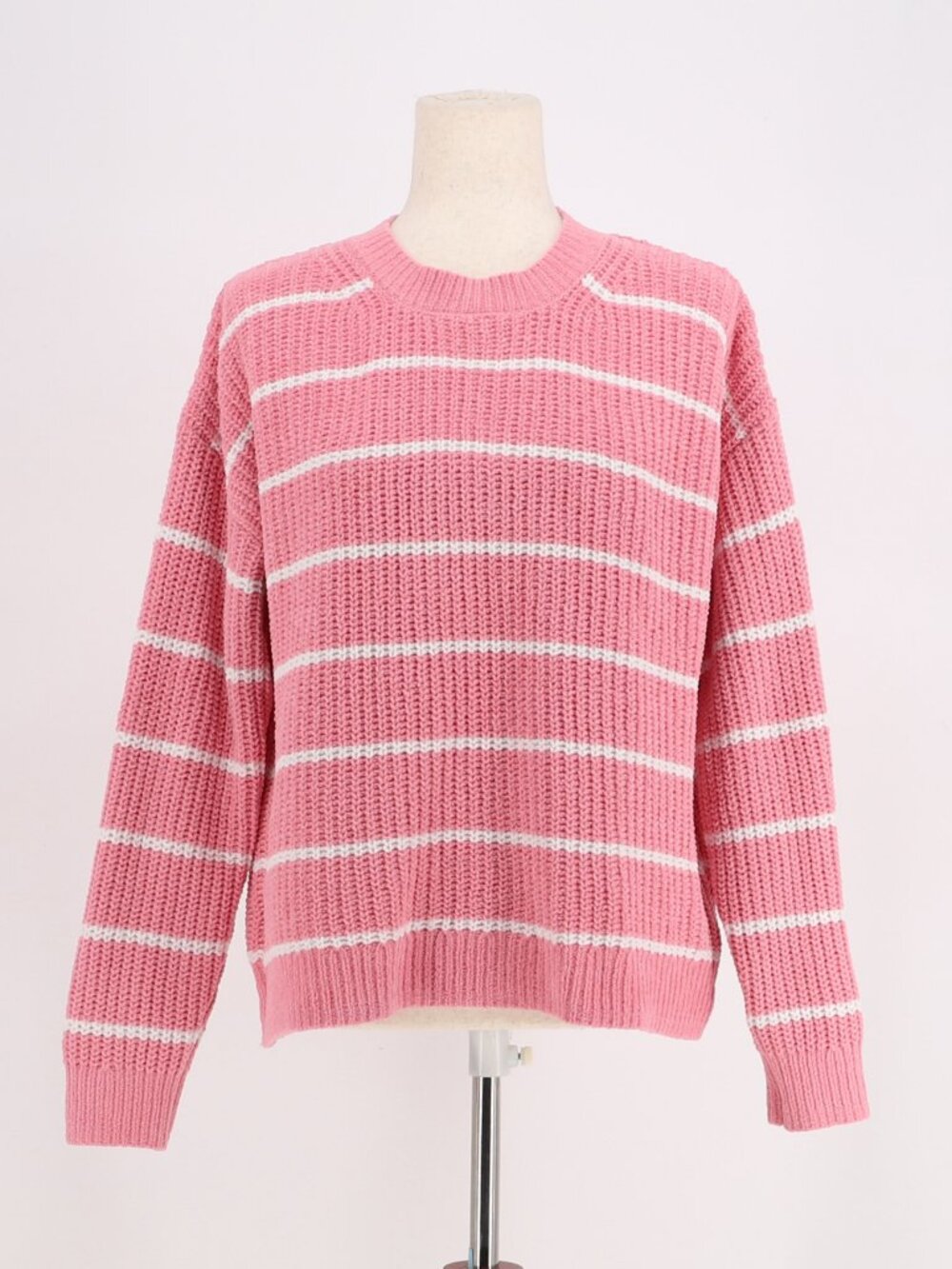 J. CREW Pink Chenille Striped Pullover Sweater Size M